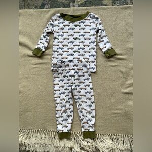 Lake Pajamas Kids Vintage Cars - Green and White Sz 2